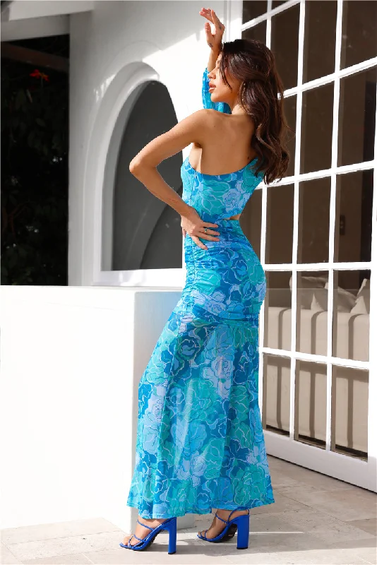 Island Wedding One Shoulder Maxi Dress Blue