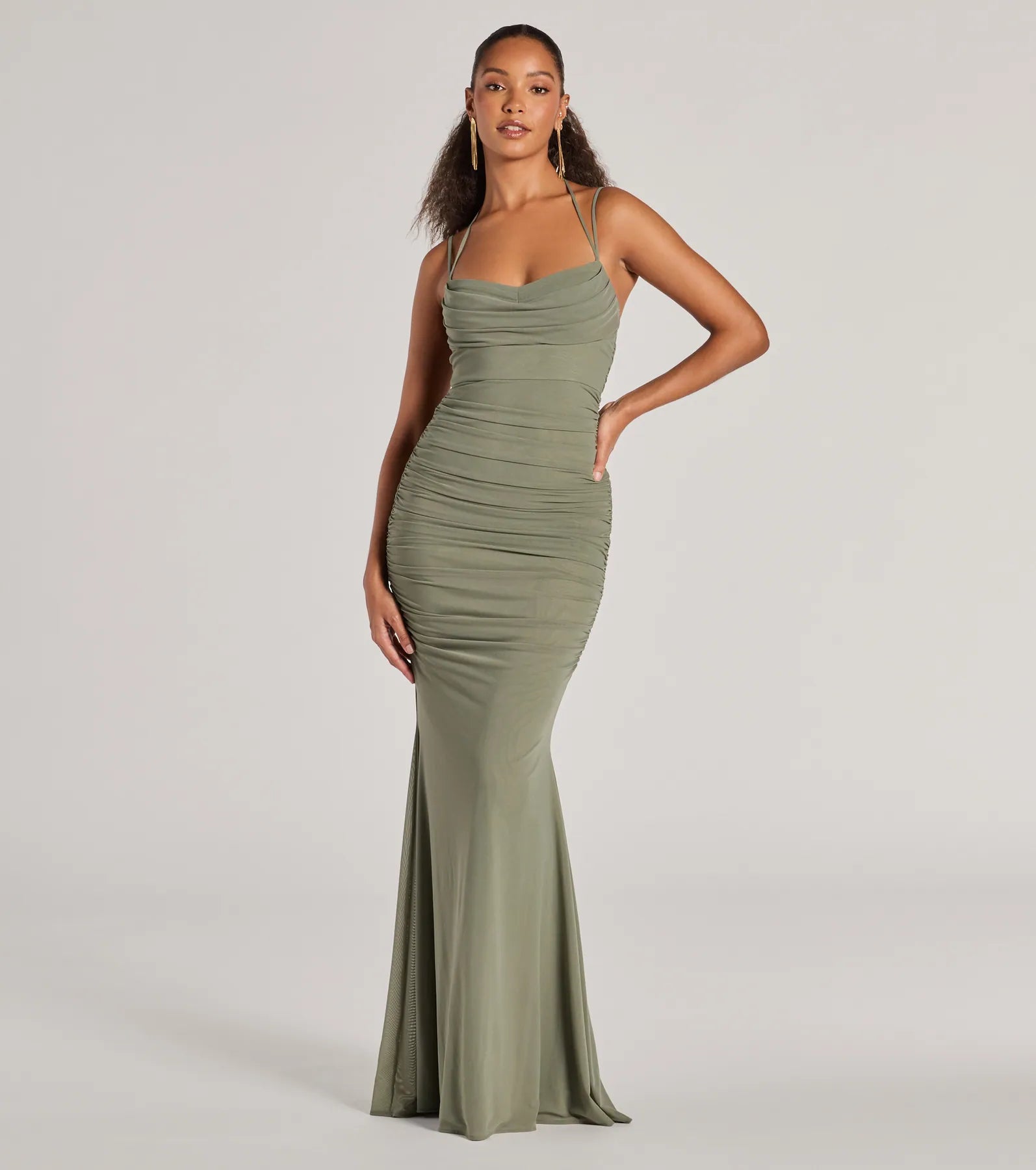 Jae Formal Mesh Ruched Mermaid Long Dress