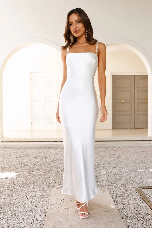 Mermaid Dreams Satin Maxi Dress White