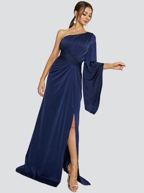 One Shoulder Split Maxi Blue Mermaid Dress XH2245