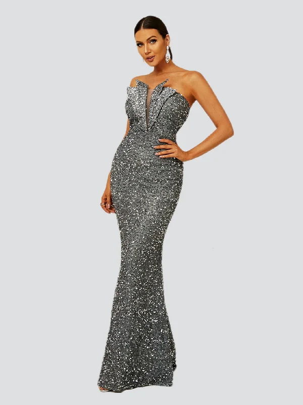 Strapless Folds Glitter Mermaid Prom Dress XJ978