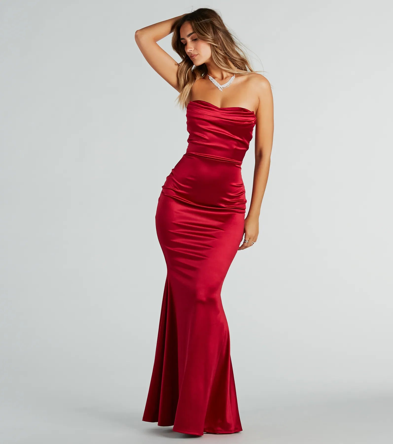 Priscilla Formal Satin Strapless Mermaid Dress