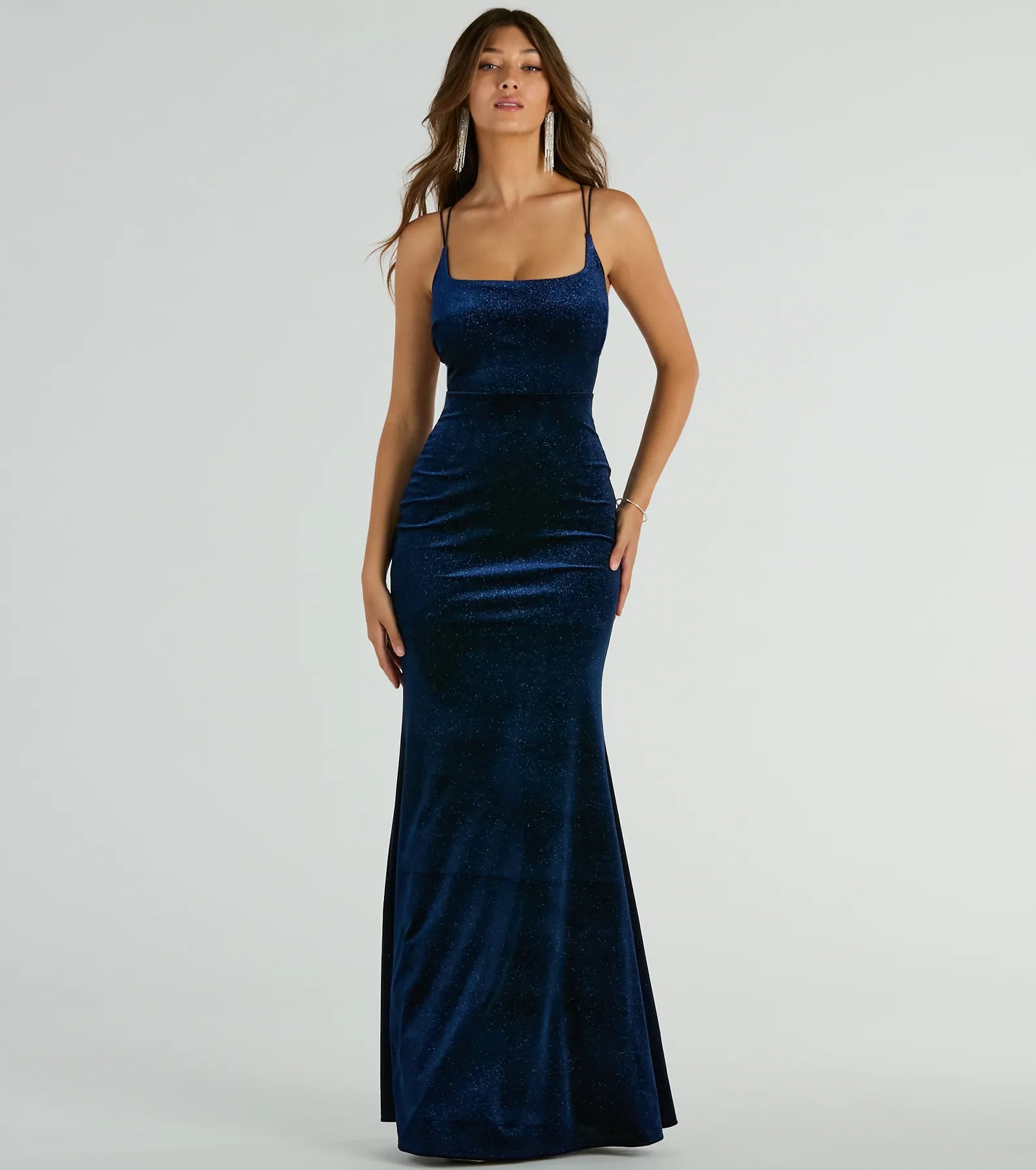 Reagan Strappy Mermaid Glitter Velvet Formal Dress