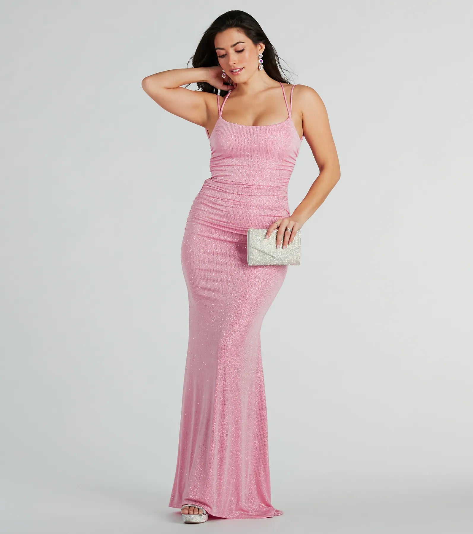 Rylie Formal Glitter Lace-Up Mermaid Long Dress