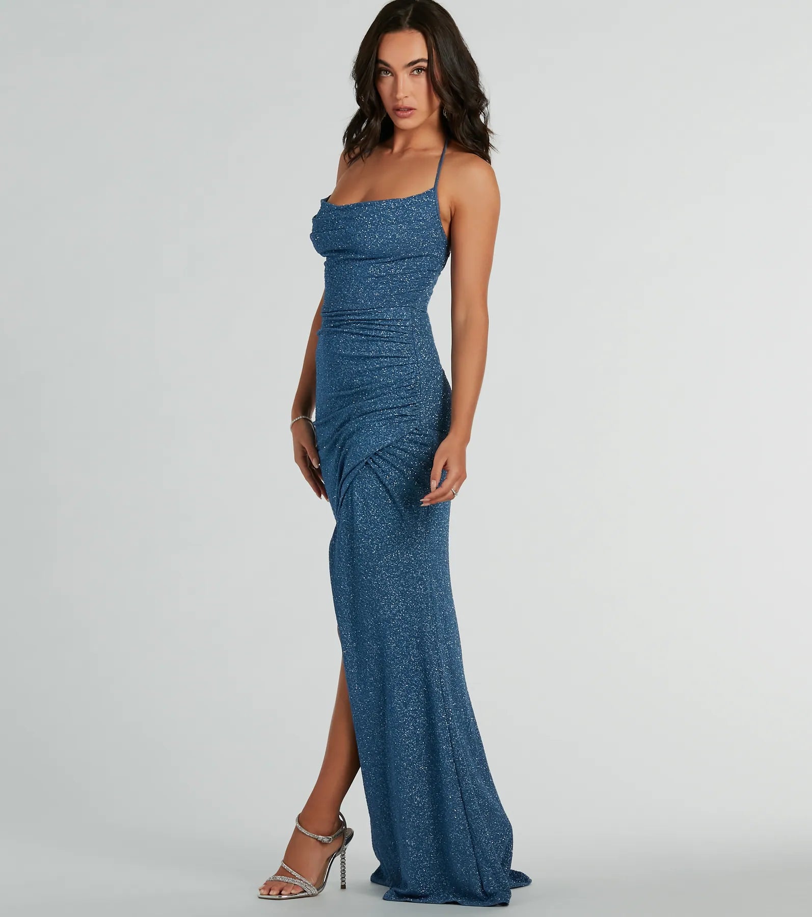 Sevi Halter Mermaid Glitter Formal Dress