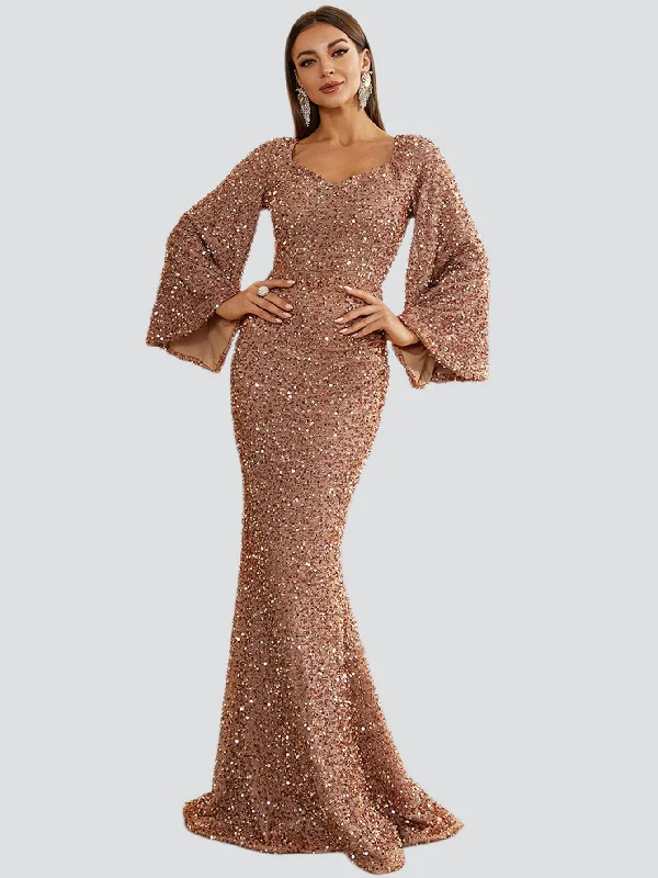 Sequin Bell Sleeve Mermaid Dress M02010