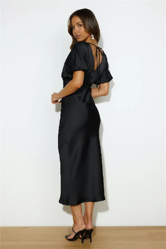 Wedding To Attend Satin Maxi Dress Black