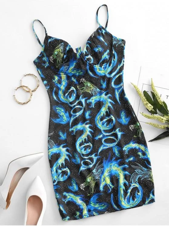 Dragon Print Underwire Bodycon Dress