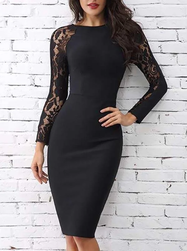 Lace Raglan Sleeve Bodycon Dress