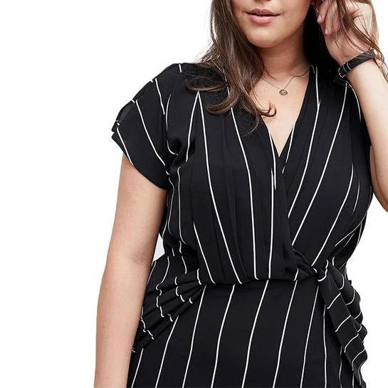 Stripe Wrap V-Neck Bodycon Dress