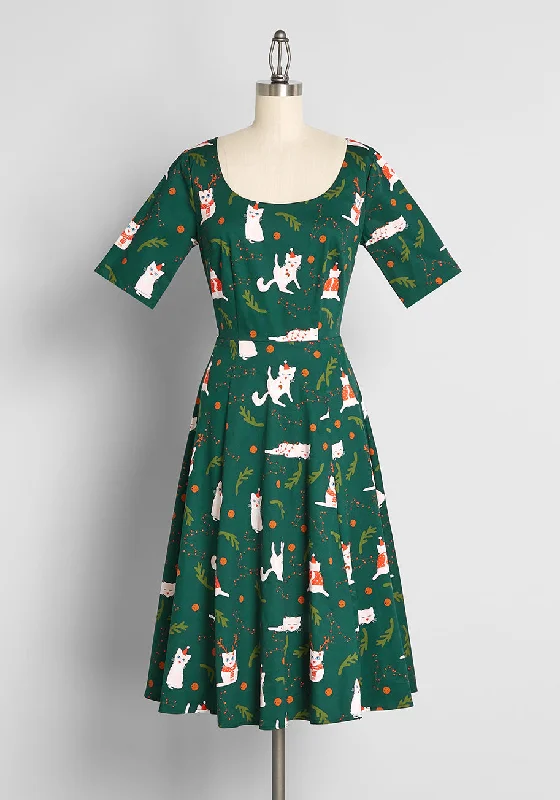 Catching Festive 'Felines' Swing Dress