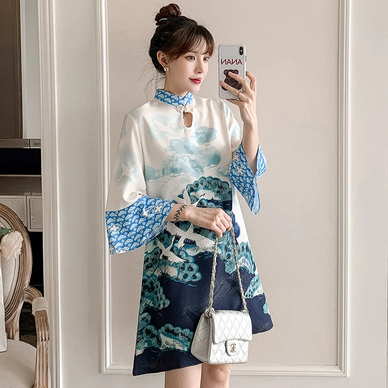 Plus Size Trumpet Sleeve Modern Cheongsam Day Dress