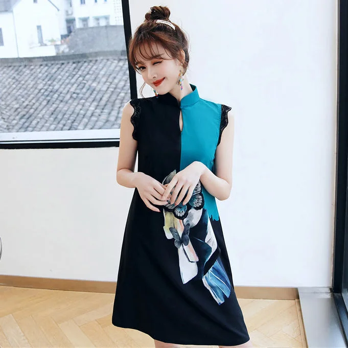 Sleeveless Spandex Cheongsam Chinese Style Chic Day Dress