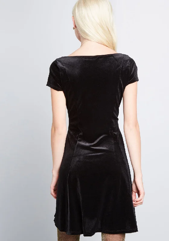 Velvet Vibes Skater Dress in Black