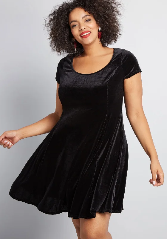 Velvet Vibes Skater Dress in Black