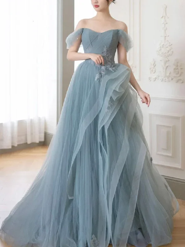 a-line-off-shoulder-tulle-lace-gray-blue-long-prom-dress-blue-long-formal-dress