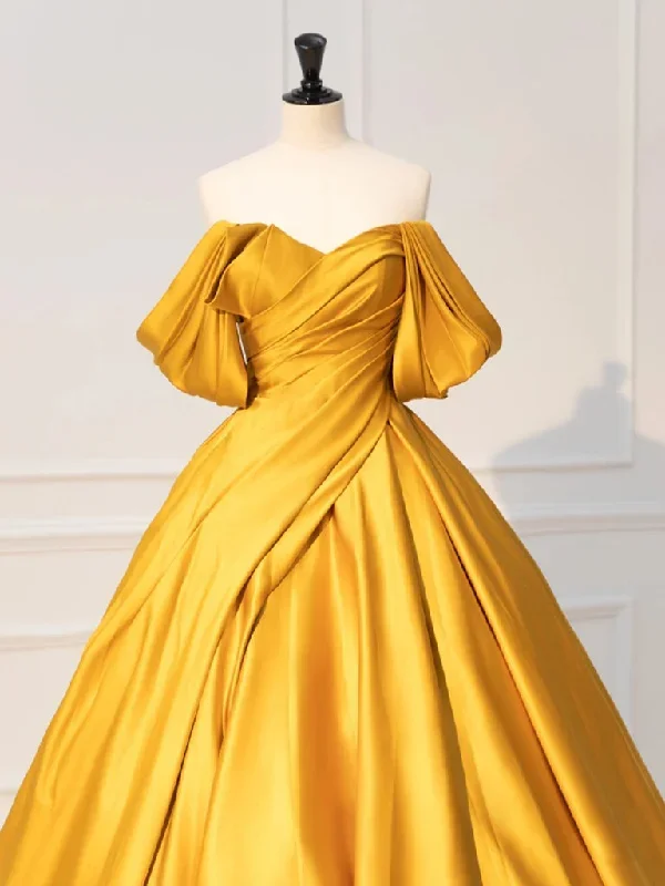 a-line-off-shoulder-yellow-long-prom-dress-yellow-satin-long-evening-dress