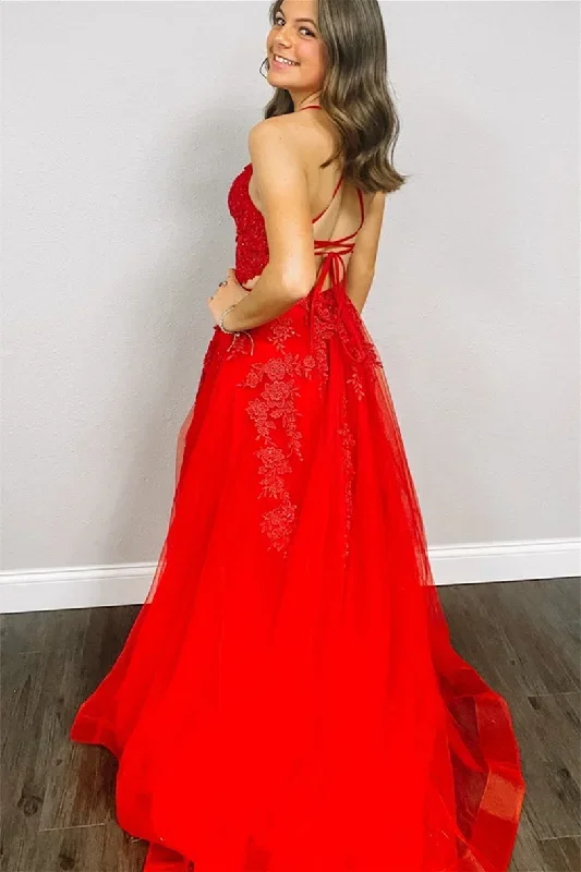 a-line-v-neck-red-tulle-applique-long-prom-dress-with-slit