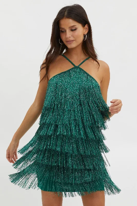 boulevarde-fringe-trim-mini-dress-dark-green