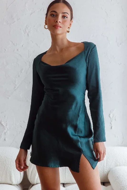 champs-elysees-long-sleeve-open-back-mini-dress-forest-green