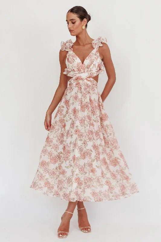 Madara Lace-Up Back Maxi Dress Floral Peach