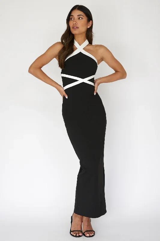 eleganza-halterneck-contrast-maxi-dress-black