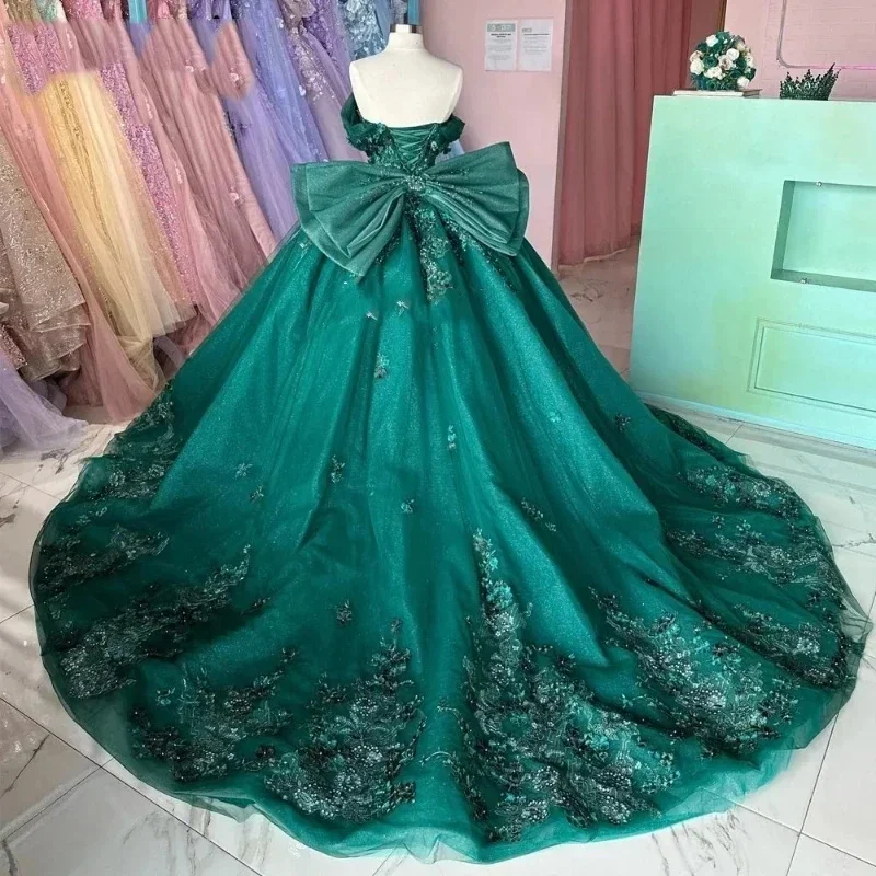 green-shiny-off-shoulder-quinceanera-dress-prom-dress-floral-applique-lace-beads-bow-princess-dress-sweet-15year-old-party-dress