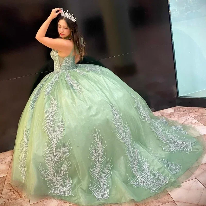 green-shiny-sweetheart-quinceanera-dress-off-the-shoulder-ball-gown-lace-beads-corset-sweet-15-vestidos-de-xv-anos