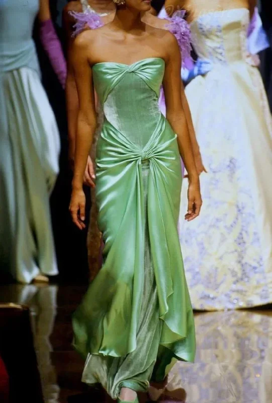 green-strapless-sheath-velvet-satin-vintage-evening-dress