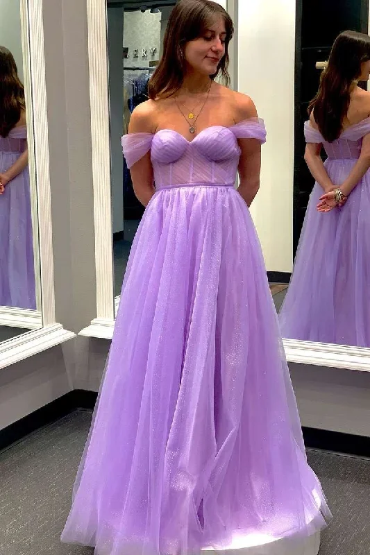 Lavender Off-the-Shoulder Bustier A-Line Prom Gown