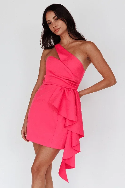 lilleth-one-shoulder-frill-feature-mini-dress-hot-pink