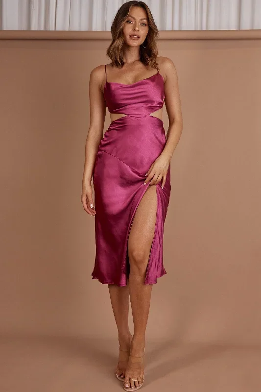 Midnight Muse Strappy Back Midi Dress Fuchsia