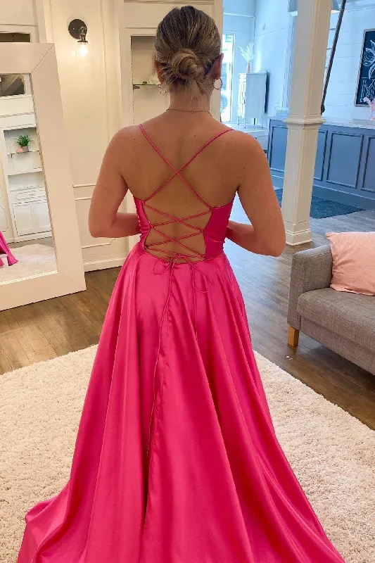 neon-pink-satin-cowl-neck-a-line-long-prom-dress