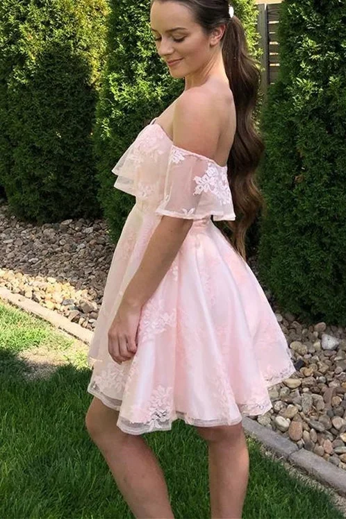 off-the-shoulder-pink-lace-short-party-dress