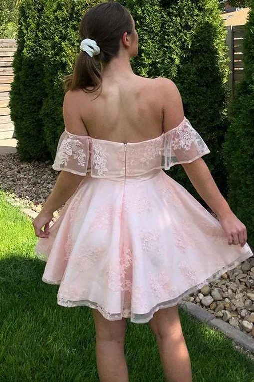 off-the-shoulder-pink-lace-short-party-dress