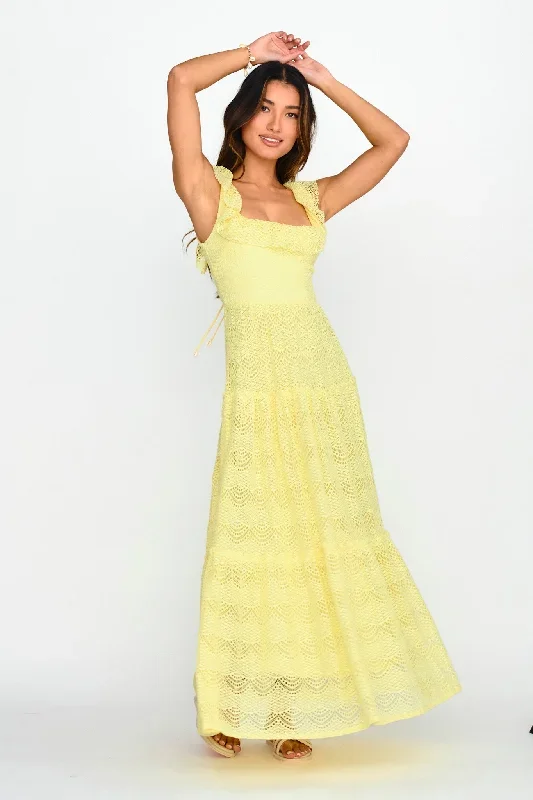 Portofino Sunset Ruffle Lace Maxi Dress Lemon