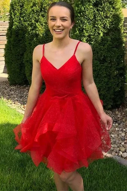 Princess Red A-line Ruffles Short Homecoming Dress