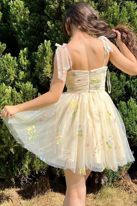 princess-yellow-embroidery-pleated-tulle-short-party-dress