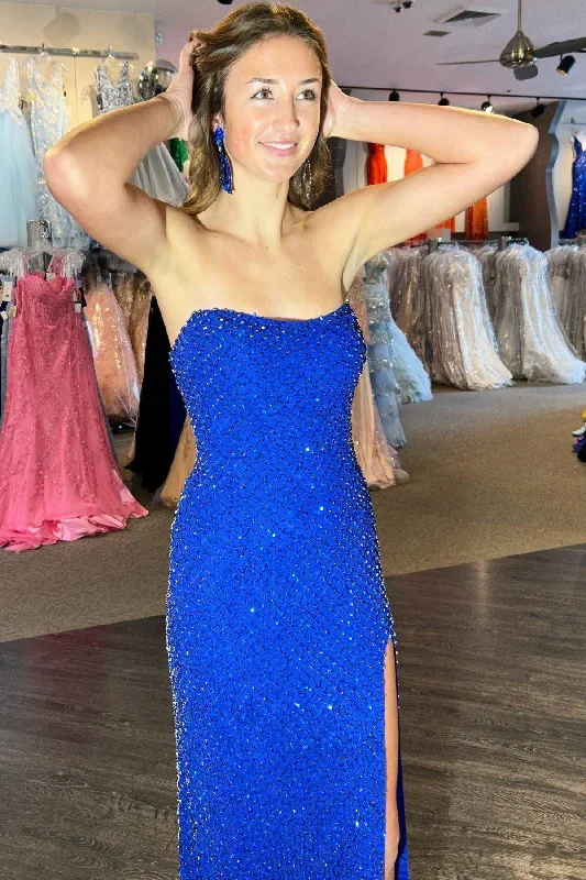 royal-blue-fitted-strapless-beaded-grid-long-prom-dress-with-slit