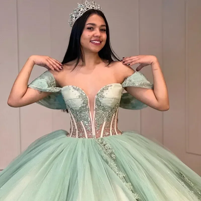 sage-green-quinceanera-dresses-ball-gown-off-shoulder-applique-lace-beads-puffy-sweet-16-dress-celebrity-party-gowns-graduation