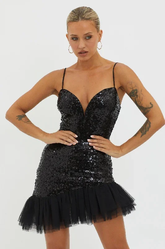 sassafras-tulle-hem-sequin-mini-dress-black