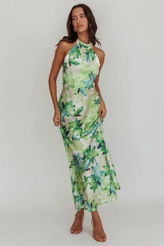 Shana Halterneck Maxi Dress Floral Green