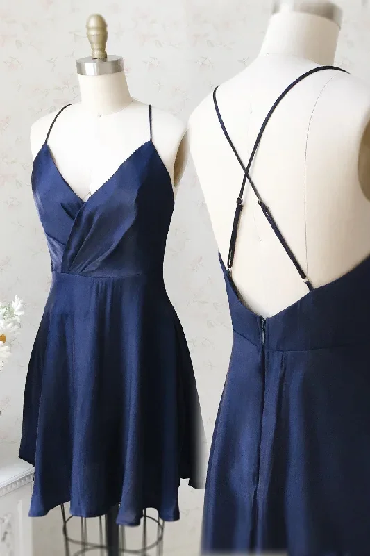 Short Navy Blue A-line Short Homecoming Dress