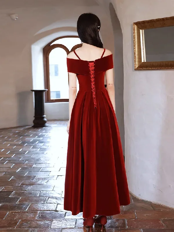 simple-off-shoulder-a-line-tea-length-velvet-burgundy-prom-dress