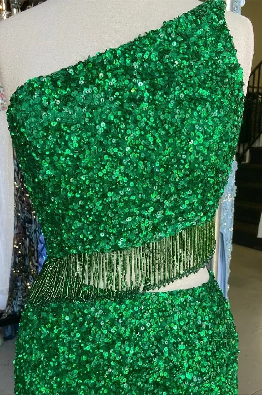 two-piece-green-sequin-one-shoulder-tassel-long-prom-dress